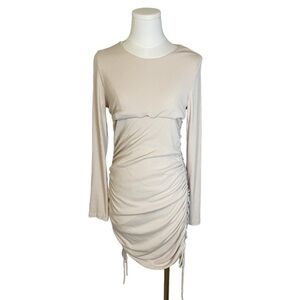 PRINCESS POLLY Beige Stormi Long Sleeve Mini Dress Sz‎ 12 Ruched Party Date Club